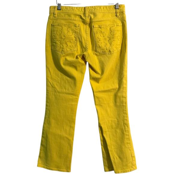Tory Burch Bright Yellow Cropped Slom Boot Cut Jeans Size 27 (4) - Picture 4 of 11